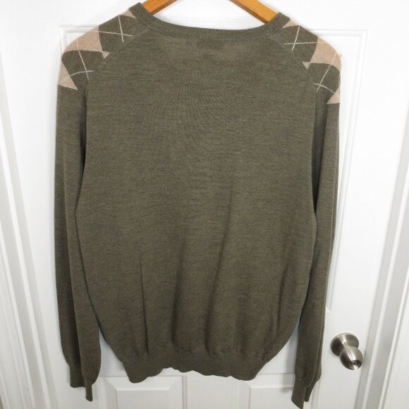 Peter Millar 100% Merino Wool Argyle V-Neck Sweater Men's LG Carmel CC Lamp Post - Picture 4 of 5